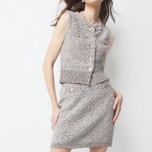 WHBM Light Blue Boucle‎ Gold Metallic Skirt Set w Sleeveless Top Size Large/XL